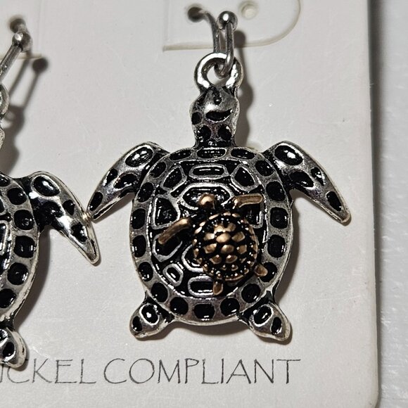 Sea Turtle Earrings Silver Gold Tone Baby Drop Dangle Fashion Jewelry Women - Picture 2 of 4